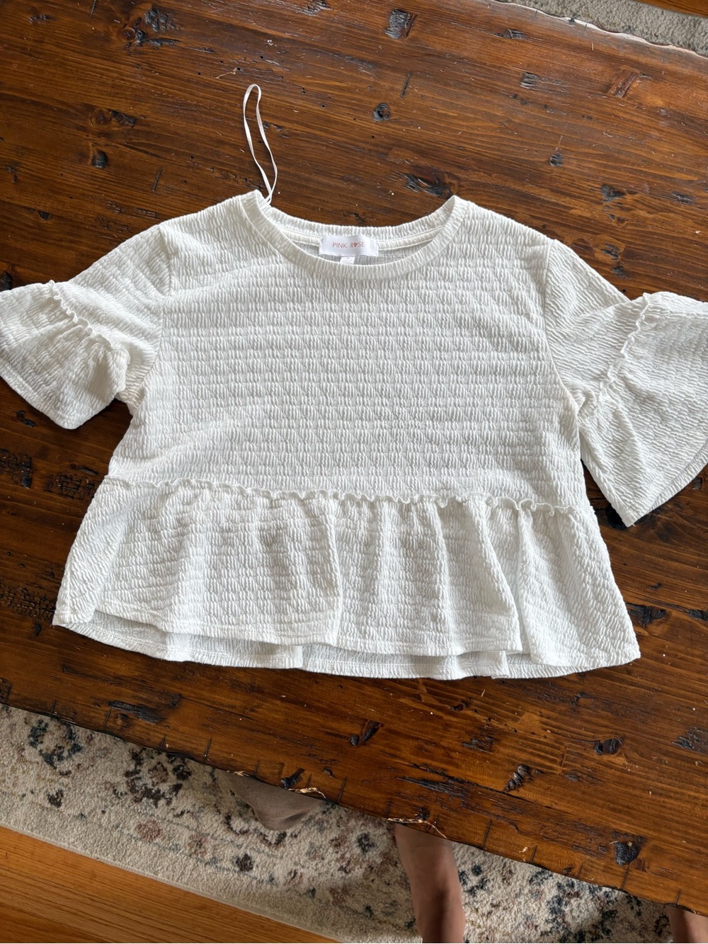 Pink Rose White Textured Peplum Top